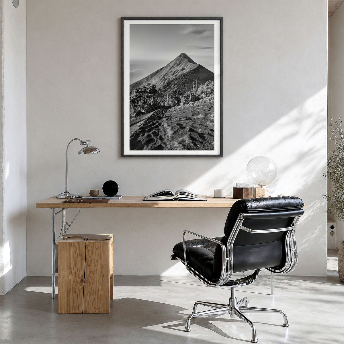 Guatemala Photo Poster in a black wood frame, hanging in a bright home office, white border
