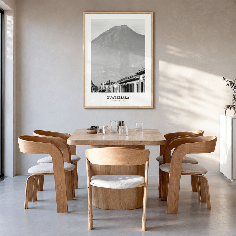 Guatemala Classic No 1 Poster in a natural wood frame, hanging in a dining room