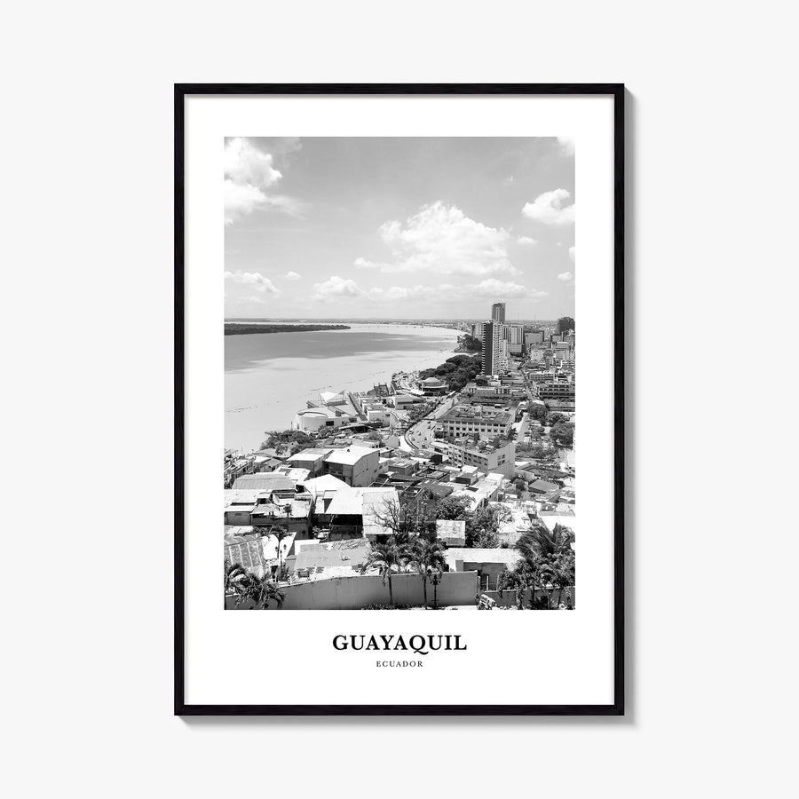 Guayaquil black & white classic poster of Ecuador – vertical wall art, unframed print shown in interior mockup