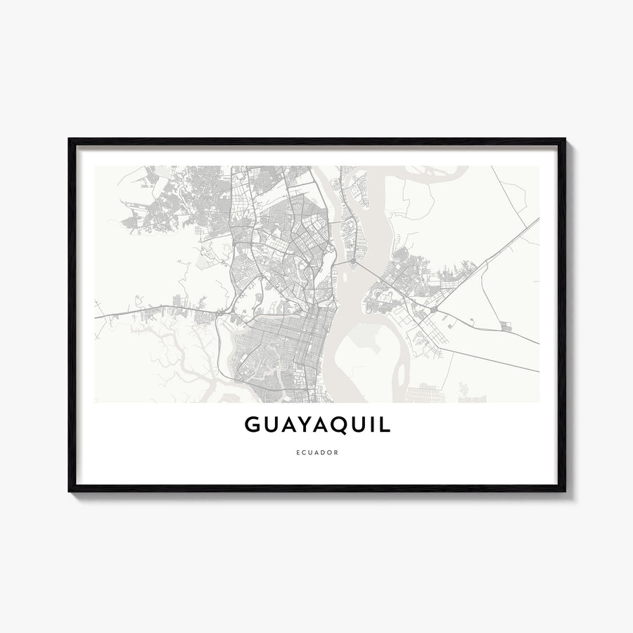 Guayaquil black & white map poster of Ecuador – horizontal wall art, unframed print shown in interior mockup