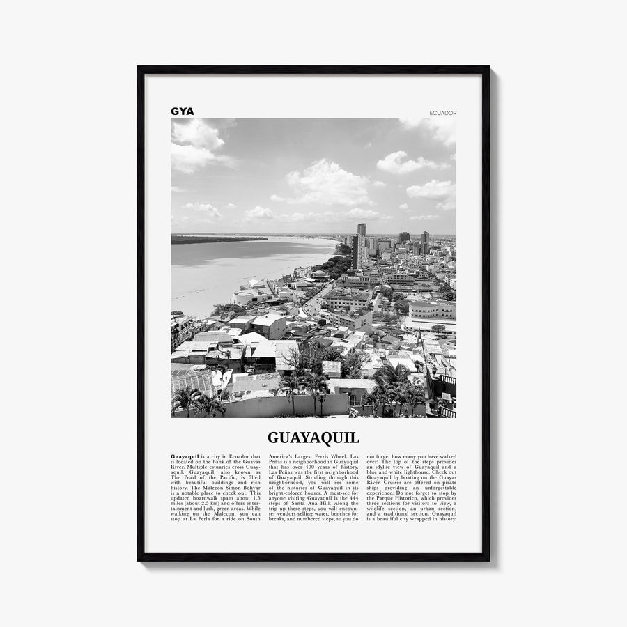 Guayaquil black & white newspaper poster of Ecuador – vertical wall art, unframed print shown in interior mockup