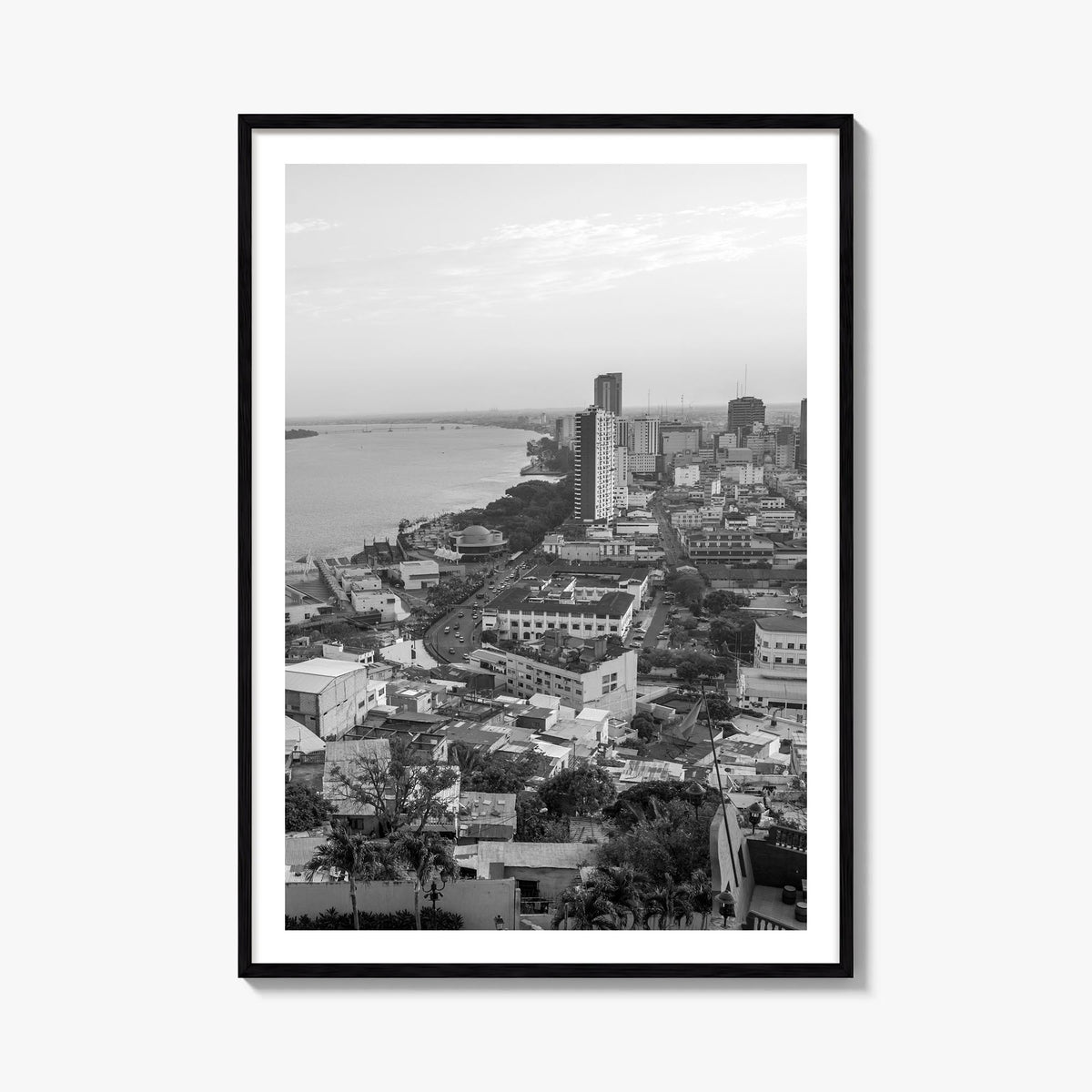 Guayaquil black & white photo poster of Ecuador – vertical wall art, unframed print shown in interior mockup