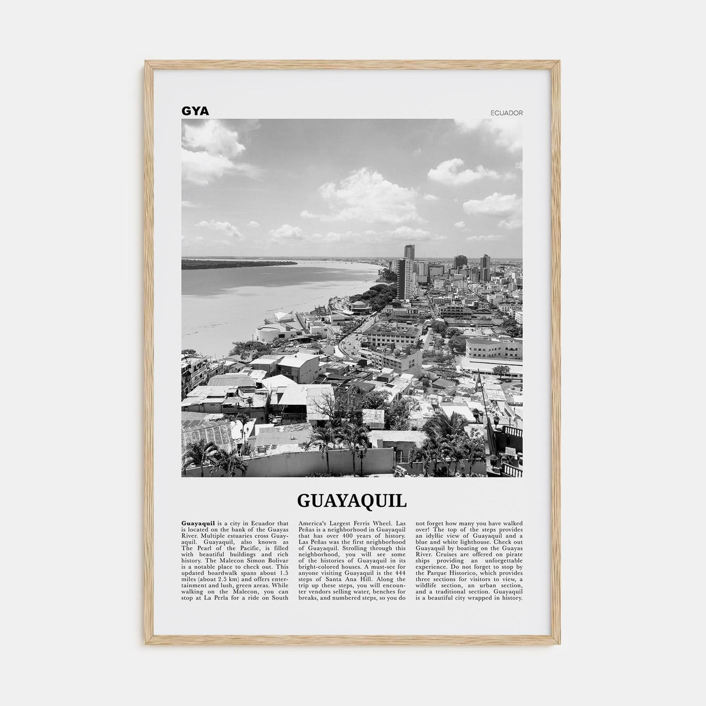 Guayaquil Poster Natural Wood / 8x12 in Nbourhood Travel B&W Poster