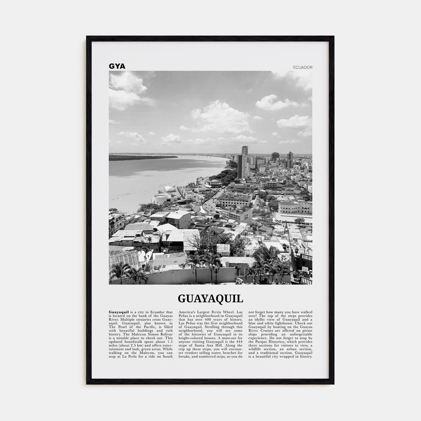 Guayaquil Poster Black Wood / 8x12 in Nbourhood Travel B&W Poster