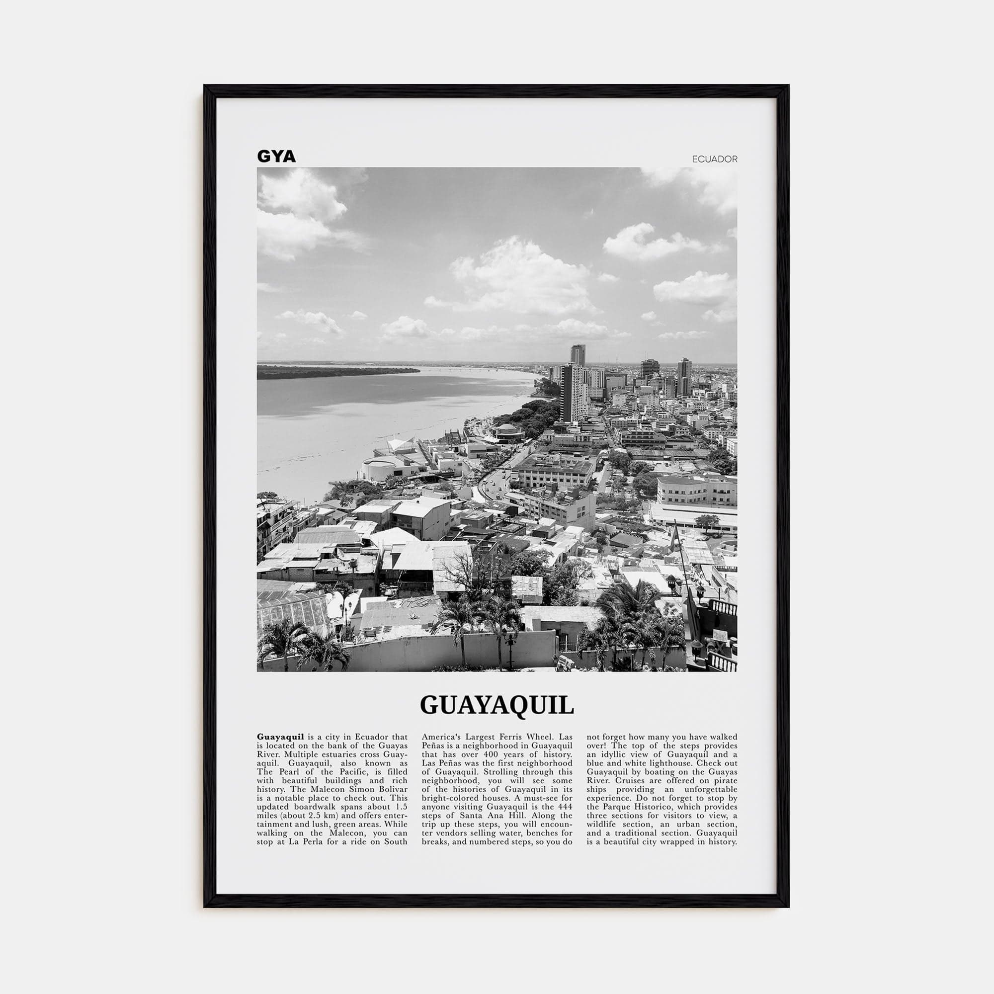 Guayaquil Poster Black Wood / 8x12 in Nbourhood Travel B&W Poster