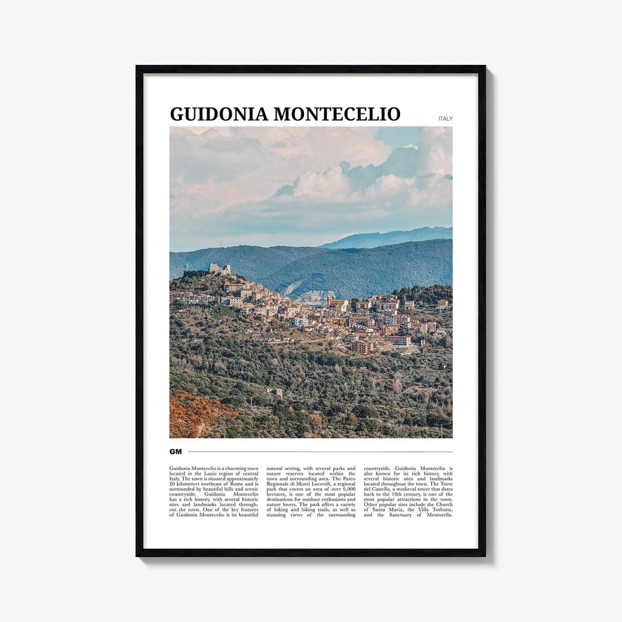 Guidonia Montecelio colorful travel poster of Italy – vertical wall art, unframed print shown in interior mockup