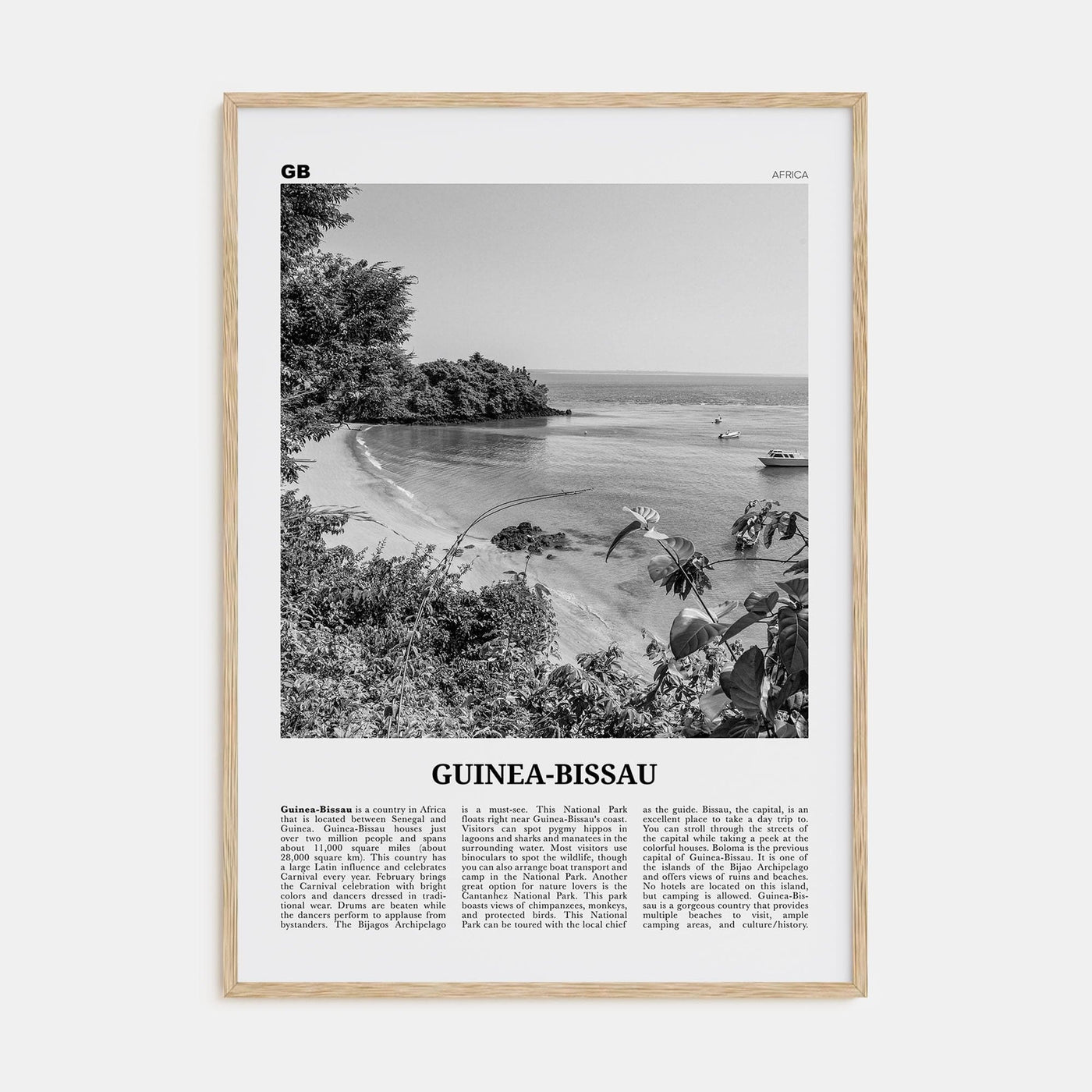 Guinea-Bissau Poster Natural Wood / 8x12 in Nbourhood Travel B&W Poster