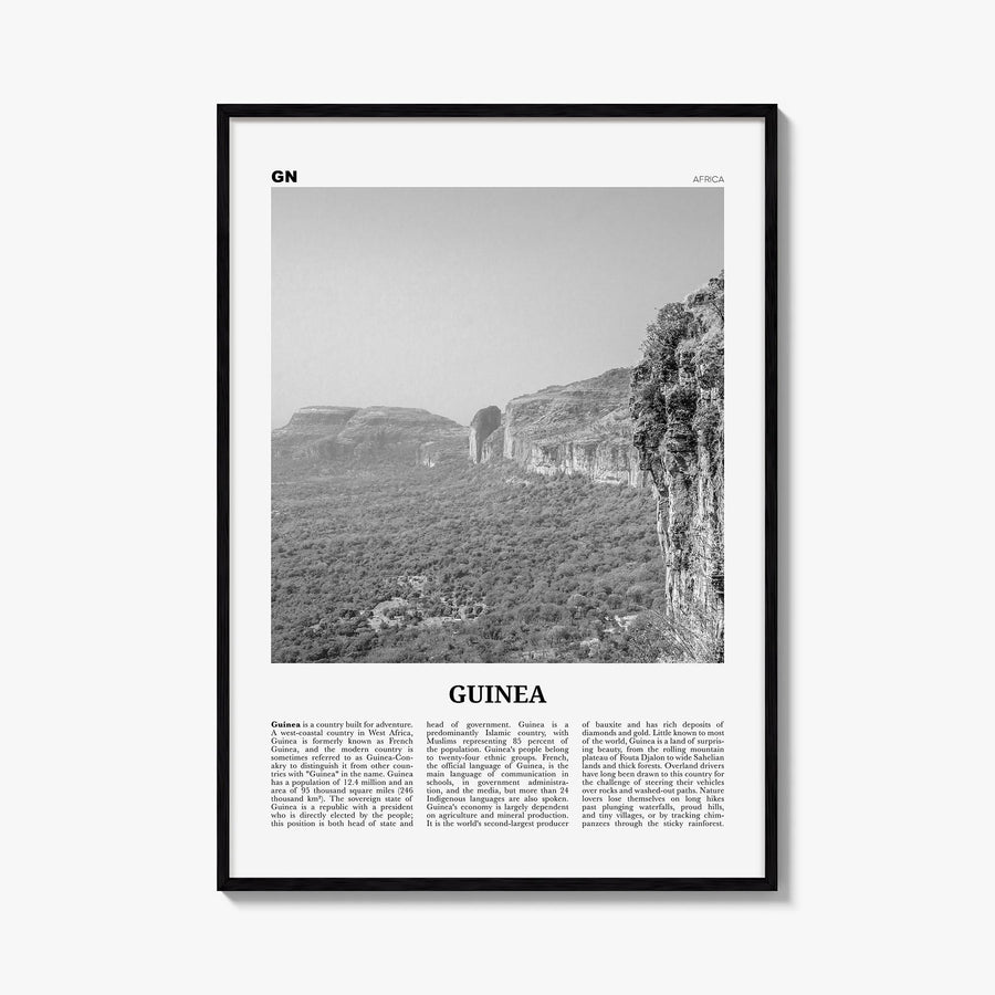 Guinea black & white newspaper poster of Africa – vertical wall art, unframed print shown in interior mockup