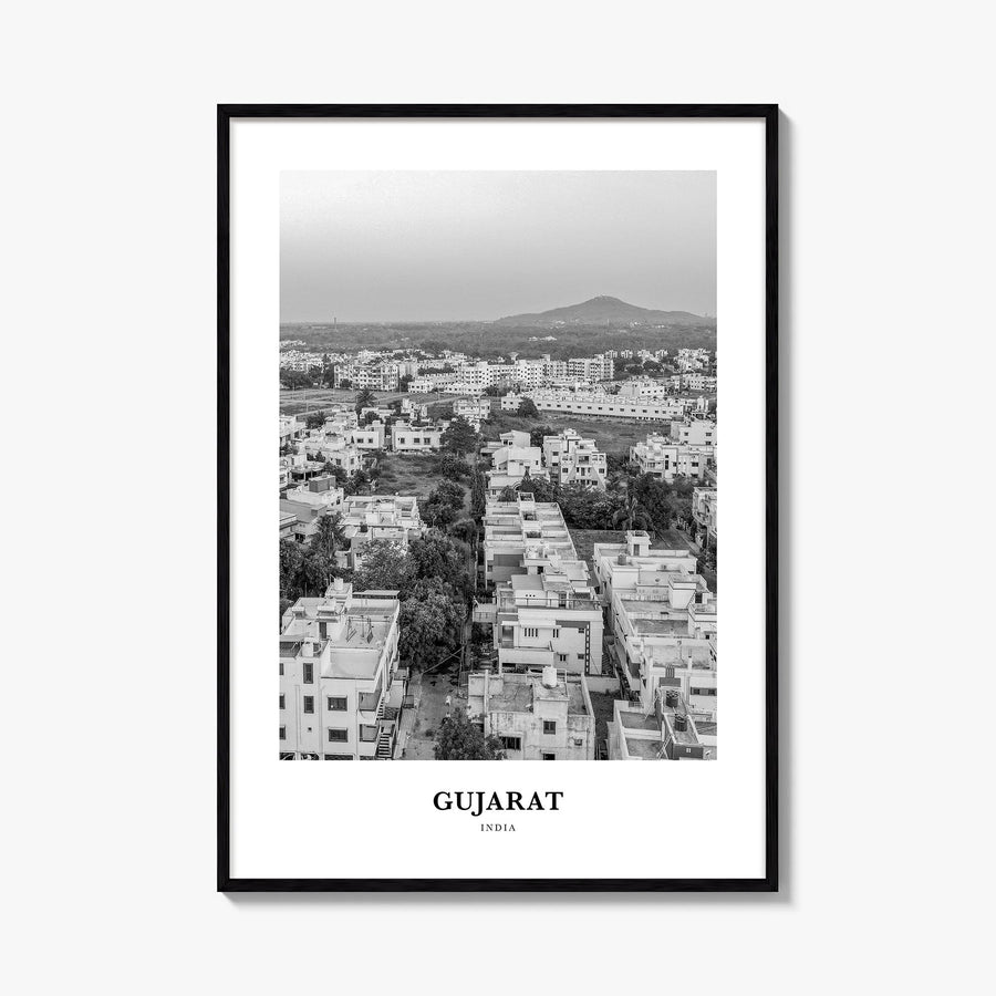 Gujarat black & white classic poster of India – vertical wall art, unframed print shown in interior mockup