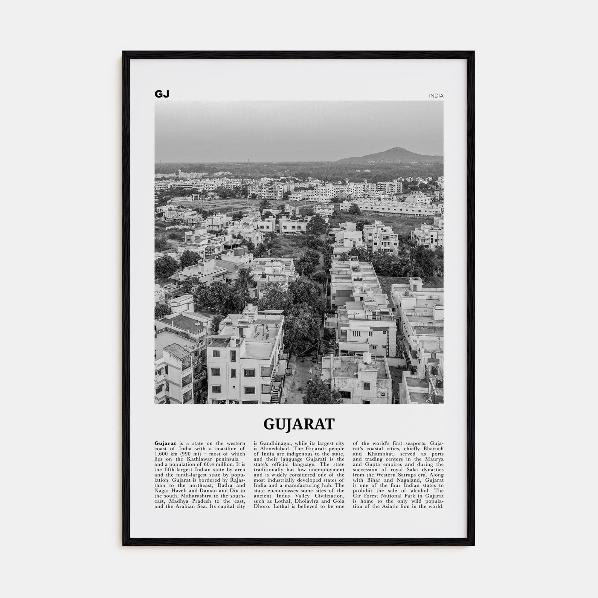 Gujarat Poster Black Wood / 8x12 in Nbourhood Travel B&W Poster