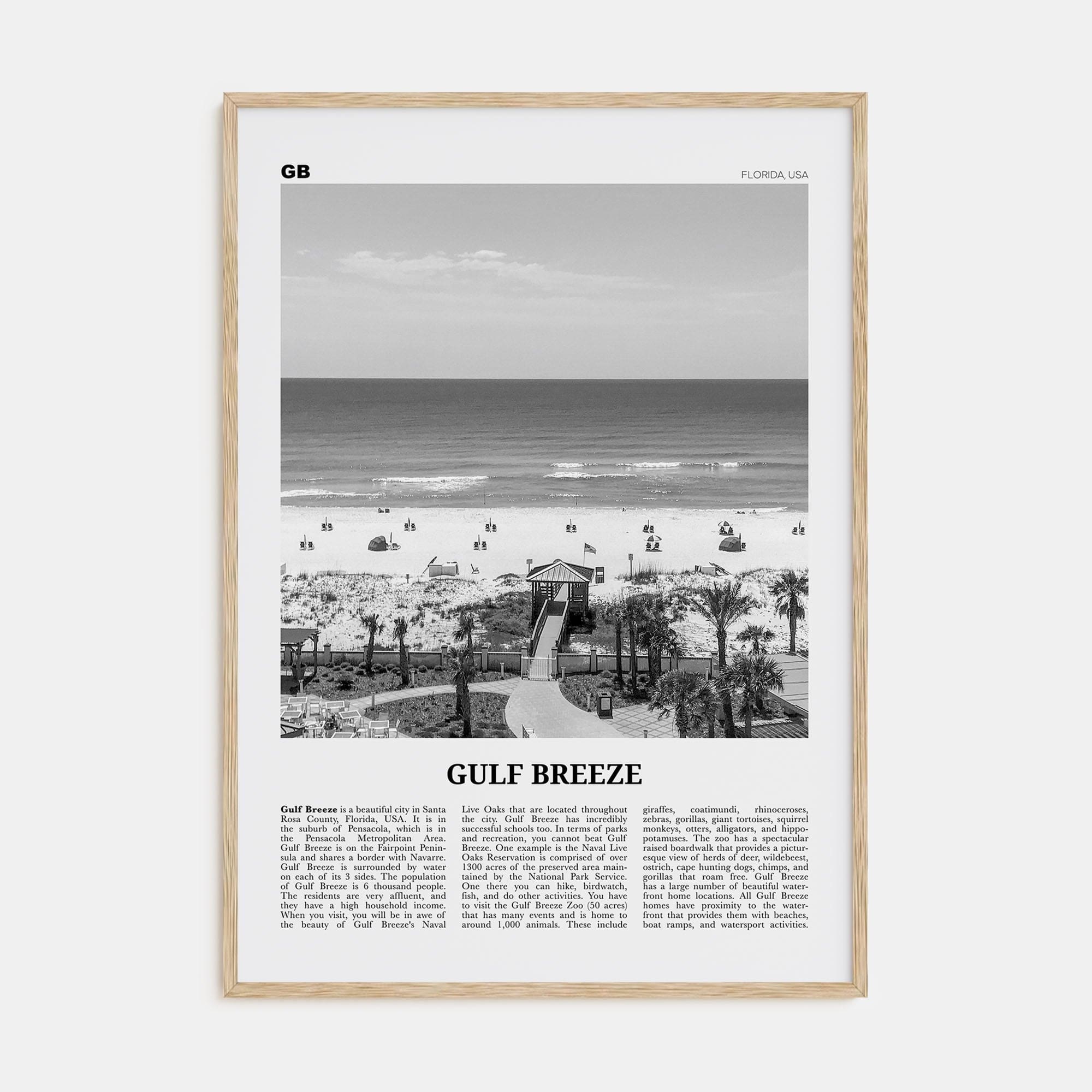 Gulf Breeze Poster Natural Wood / 8x12 in Nbourhood Travel B&W Poster