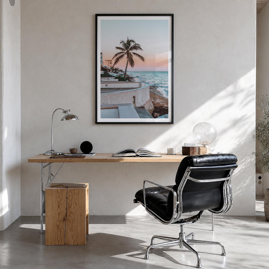 Gulf of Mexico colorful photo poster of North America – vertical wall art in black wood frame with white border, hanging on w
