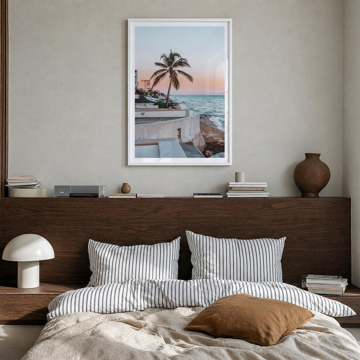 Gulf of Mexico colorful photo poster of North America – vertical wall art in white wood frame with white border, hanging on w