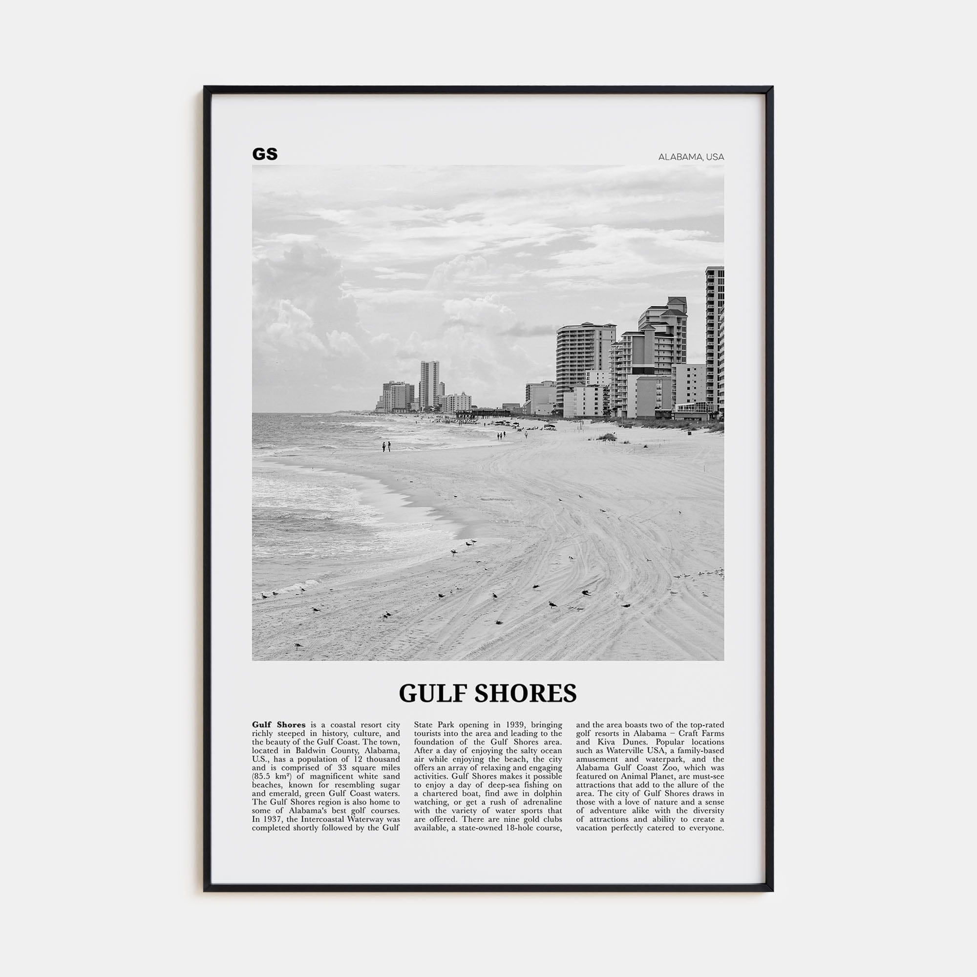 Gulf Shores Poster None / 8x12 in Nbourhood Travel B&W Poster