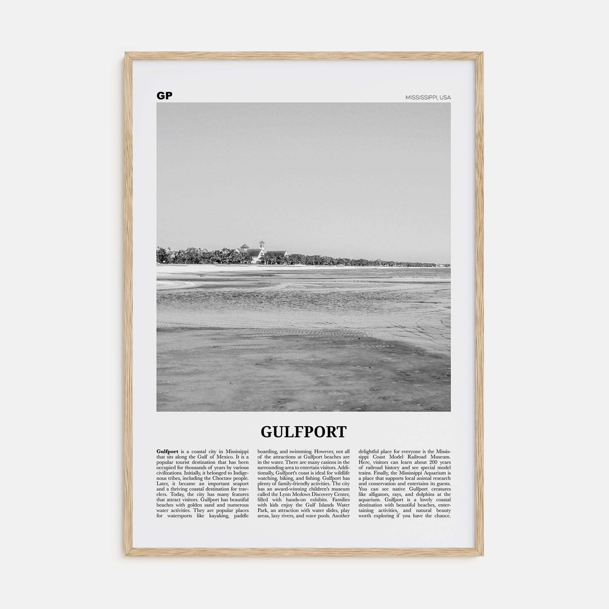 Gulfport Poster Natural Wood / 8x12 in Nbourhood Travel B&W Poster