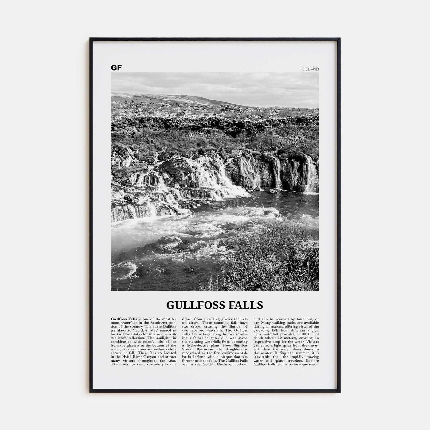 Gullfoss Falls Poster None / 8x12 in Nbourhood Travel B&W Poster