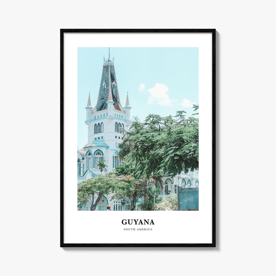 Guyana colorful classic poster of South America – vertical wall art, unframed print shown in interior mockup