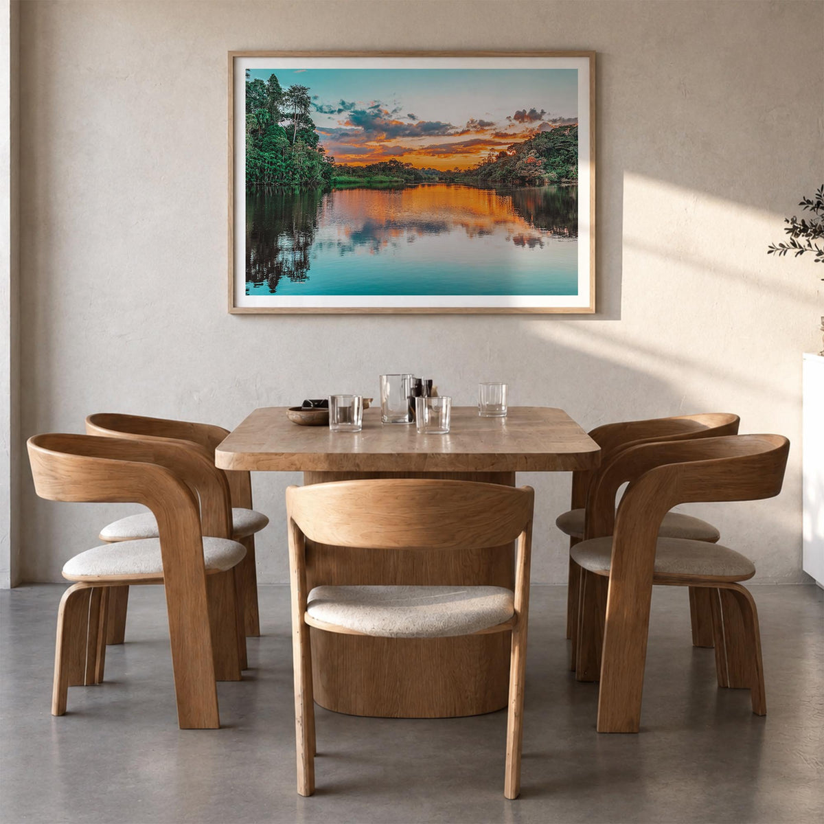Guyana colorful photo poster of South America – horizontal wall art in natural wood frame with white border, hanging on wall