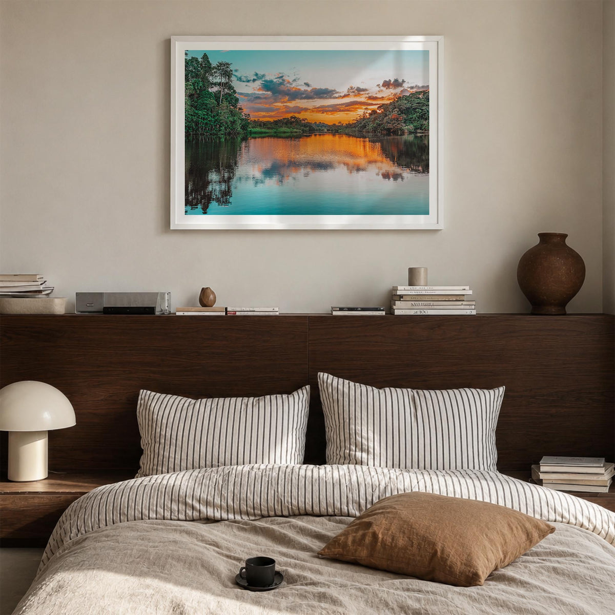 Guyana colorful photo poster of South America – horizontal wall art in white wood frame with white border, hanging on wall