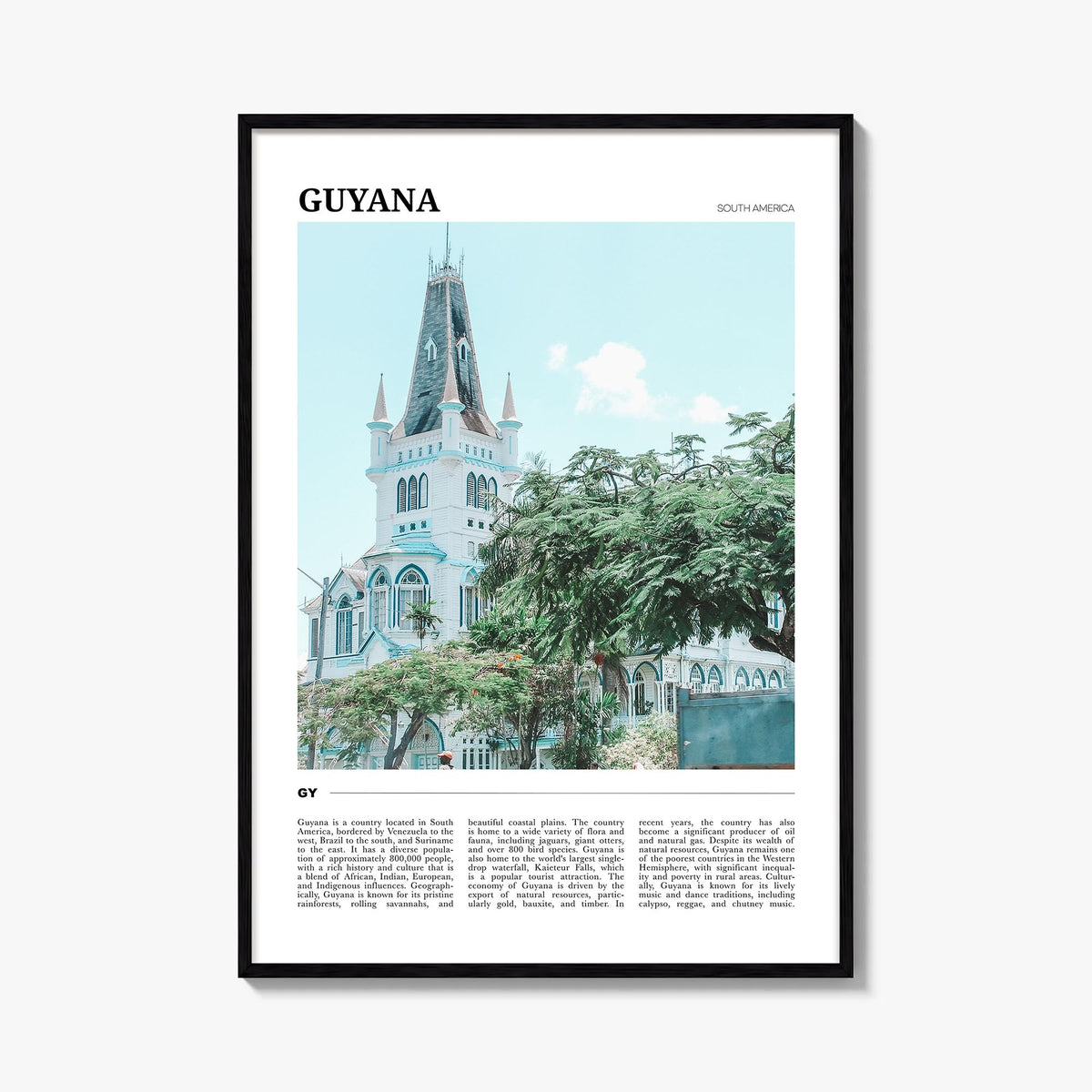 Guyana colorful travel poster of South America – vertical wall art, unframed print shown in interior mockup