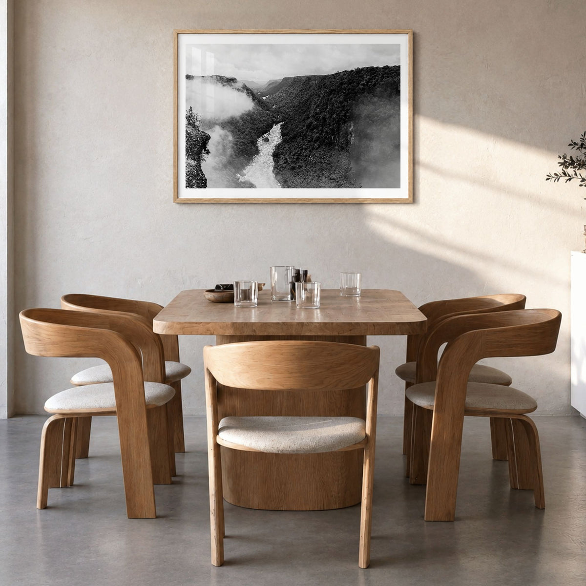 Guyana Photo Poster in a natural wood frame, hanging in a dining room, white border