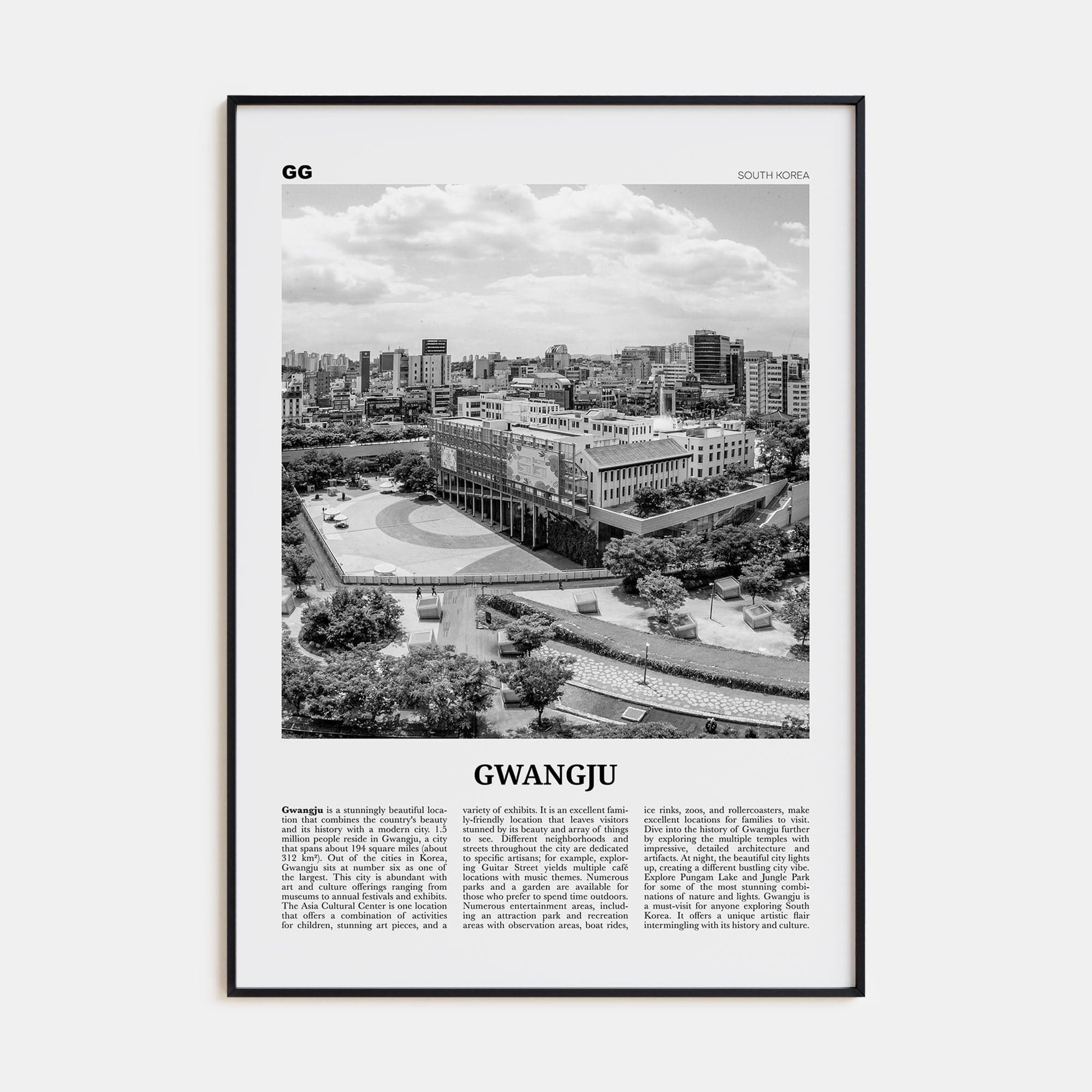 Gwangju Poster None / 8x12 in Nbourhood Travel B&W Poster