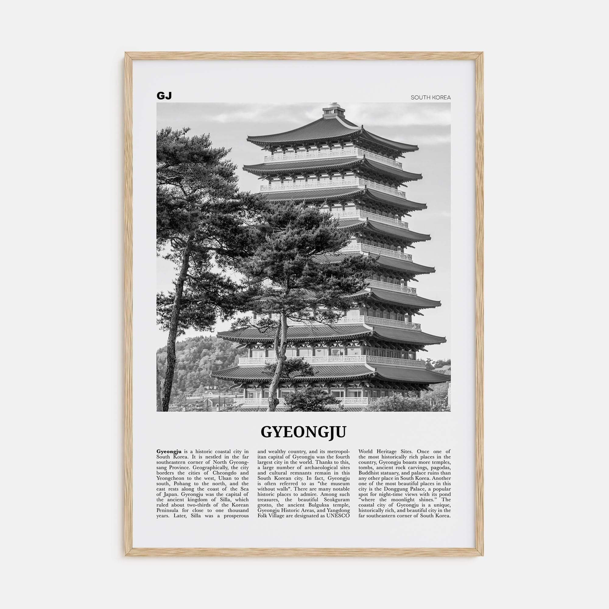 Gyeongju Poster Natural Wood / 8x12 in Nbourhood Travel B&W Poster