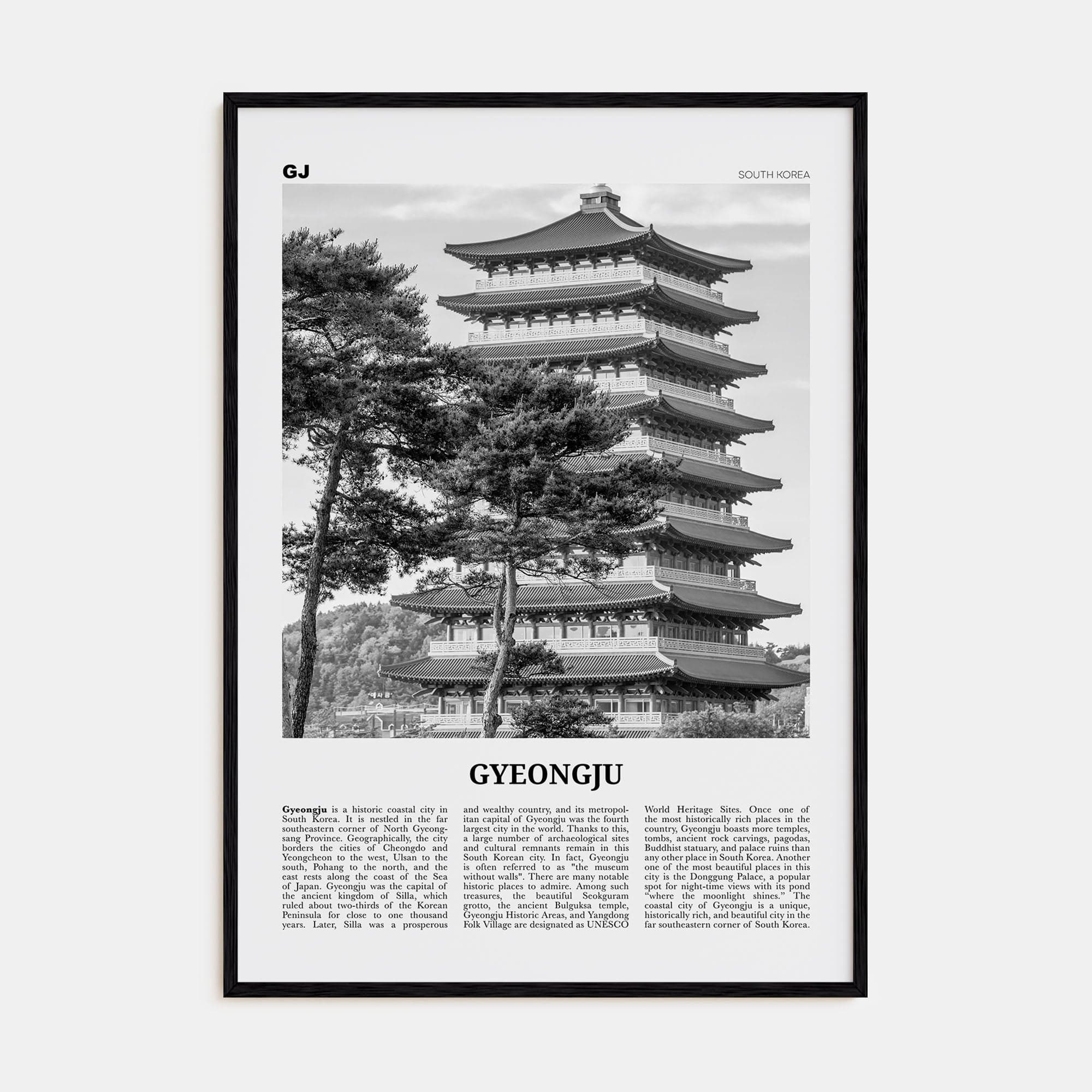 Gyeongju Poster Black Wood / 8x12 in Nbourhood Travel B&W Poster