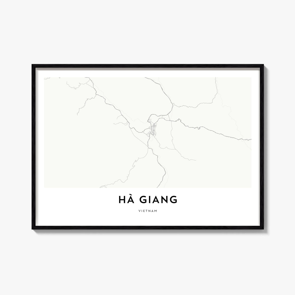 Ha Giang black & white map poster of Vietnam – horizontal wall art, unframed print shown in interior mockup