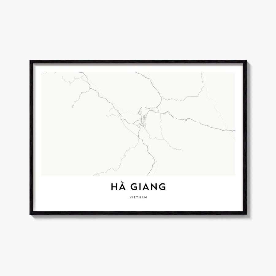Ha Giang black & white map poster of Vietnam – horizontal wall art, unframed print shown in interior mockup