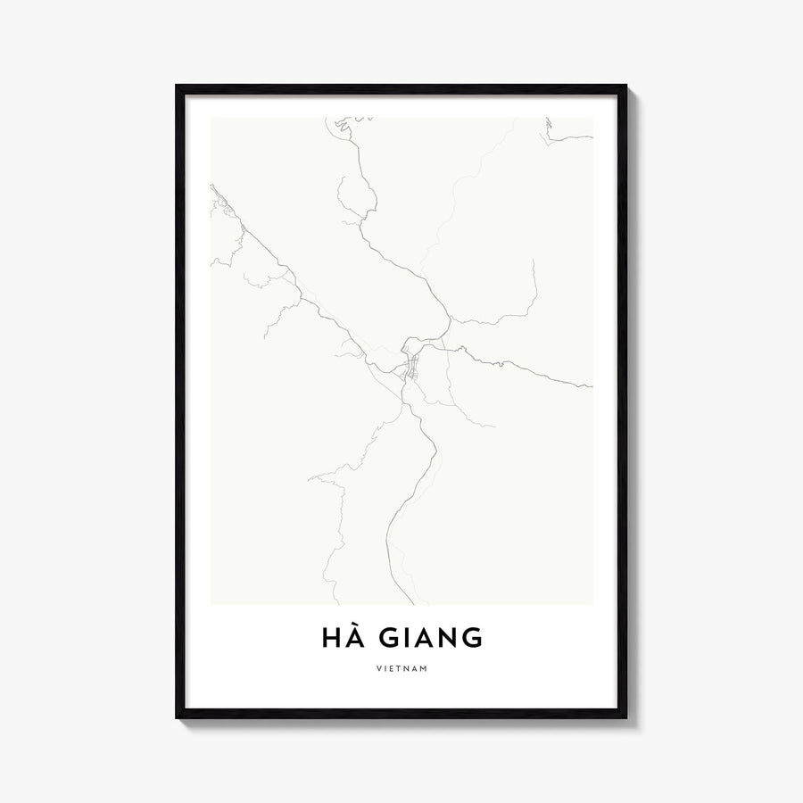 Ha Giang black & white map poster of Vietnam – vertical wall art, unframed print shown in interior mockup