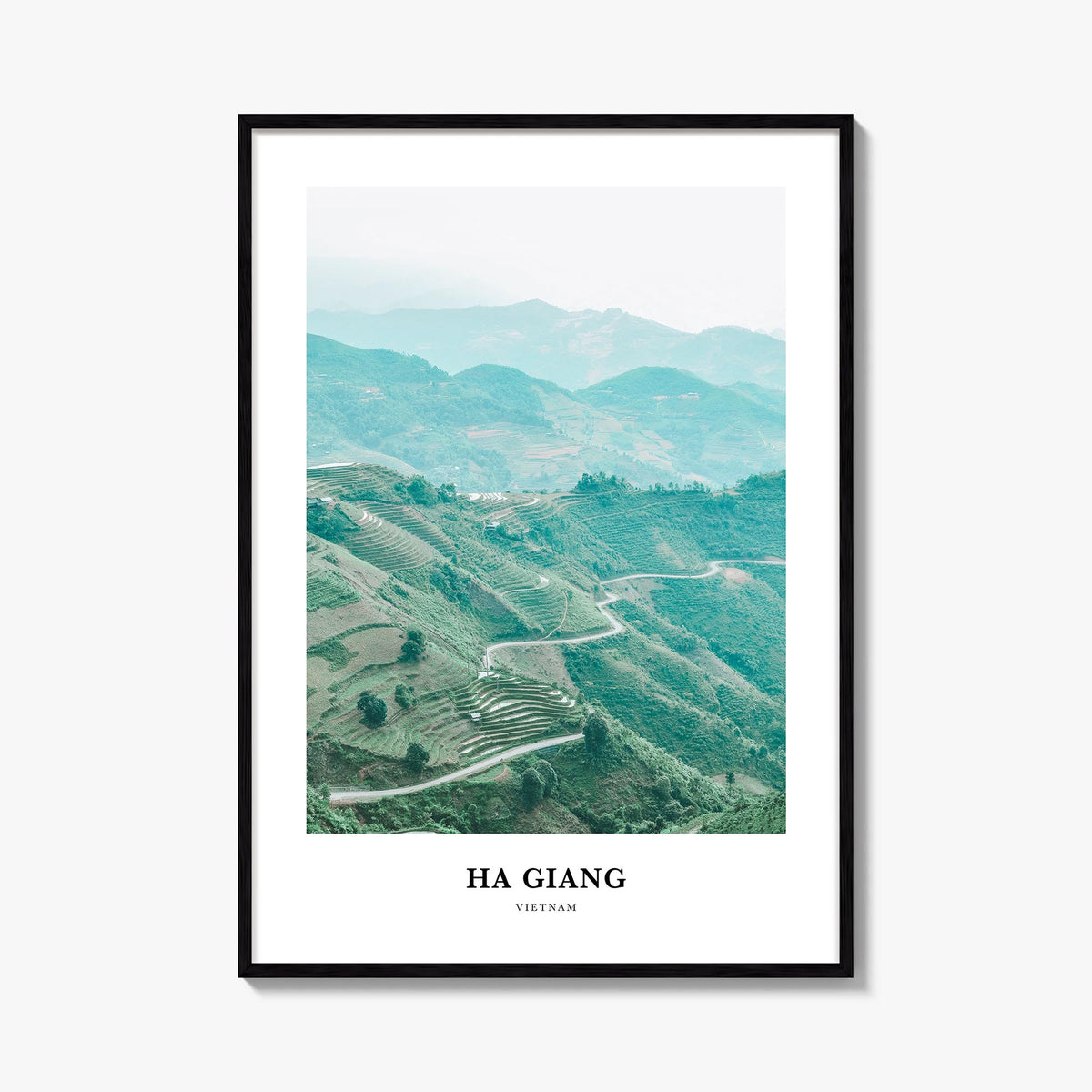 Ha Giang colorful classic poster of Vietnam – vertical wall art, unframed print shown in interior mockup