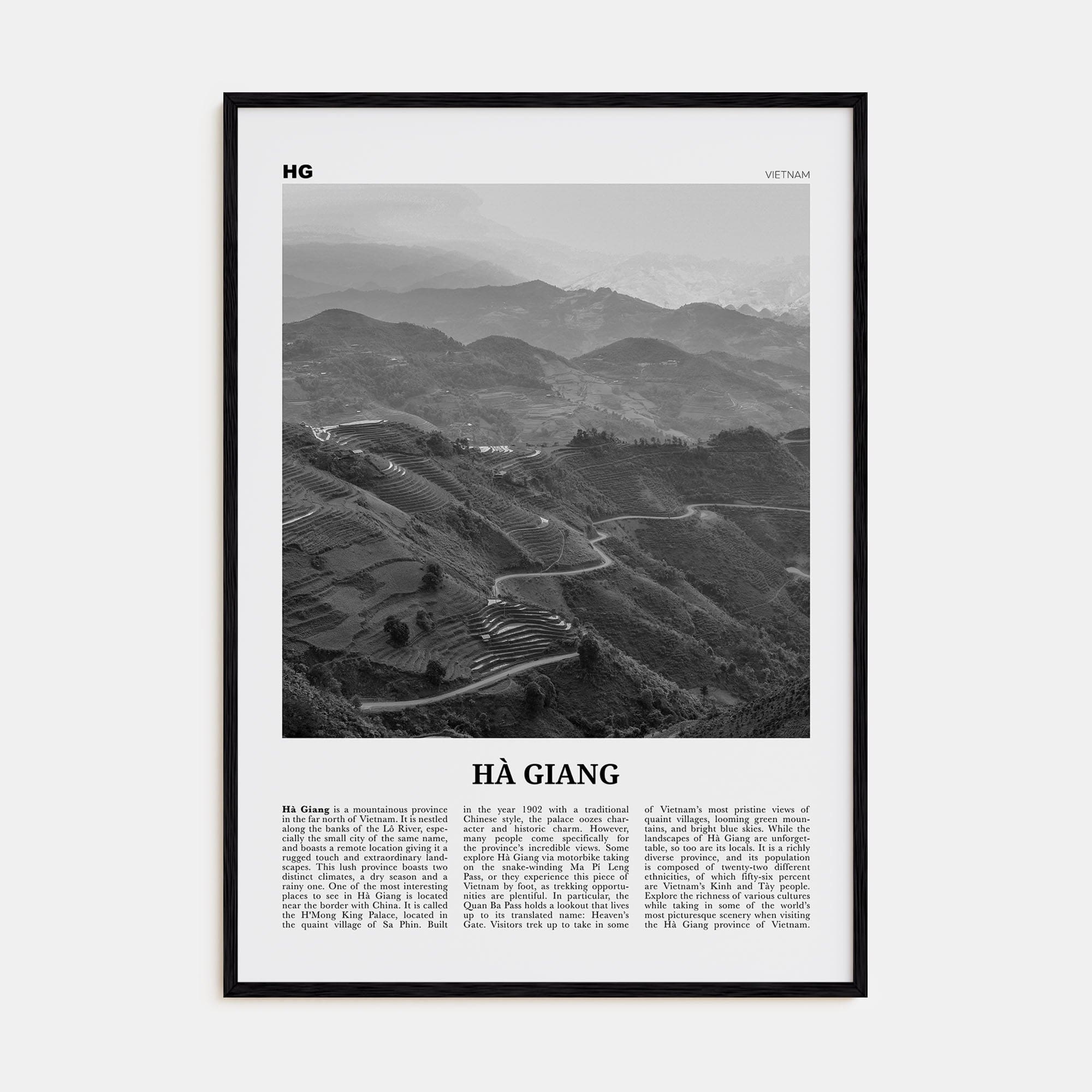 Ha Giang Poster Black Wood / 8x12 in Nbourhood Travel B&W Poster