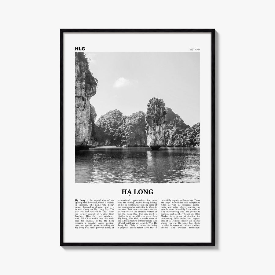Ha Long black & white newspaper poster of Vietnam – vertical wall art, unframed print shown in interior mockup