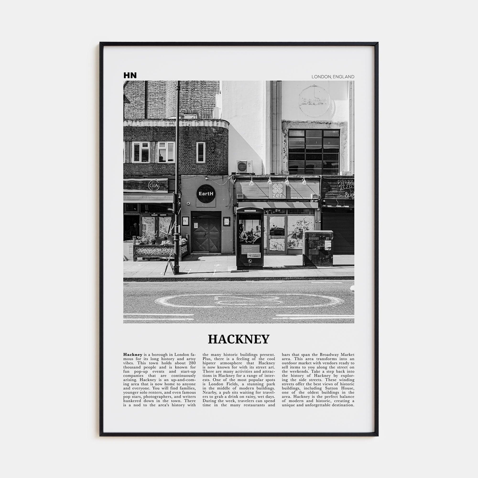 Hackney Poster None / 8x12 in Nbourhood Travel B&W Poster