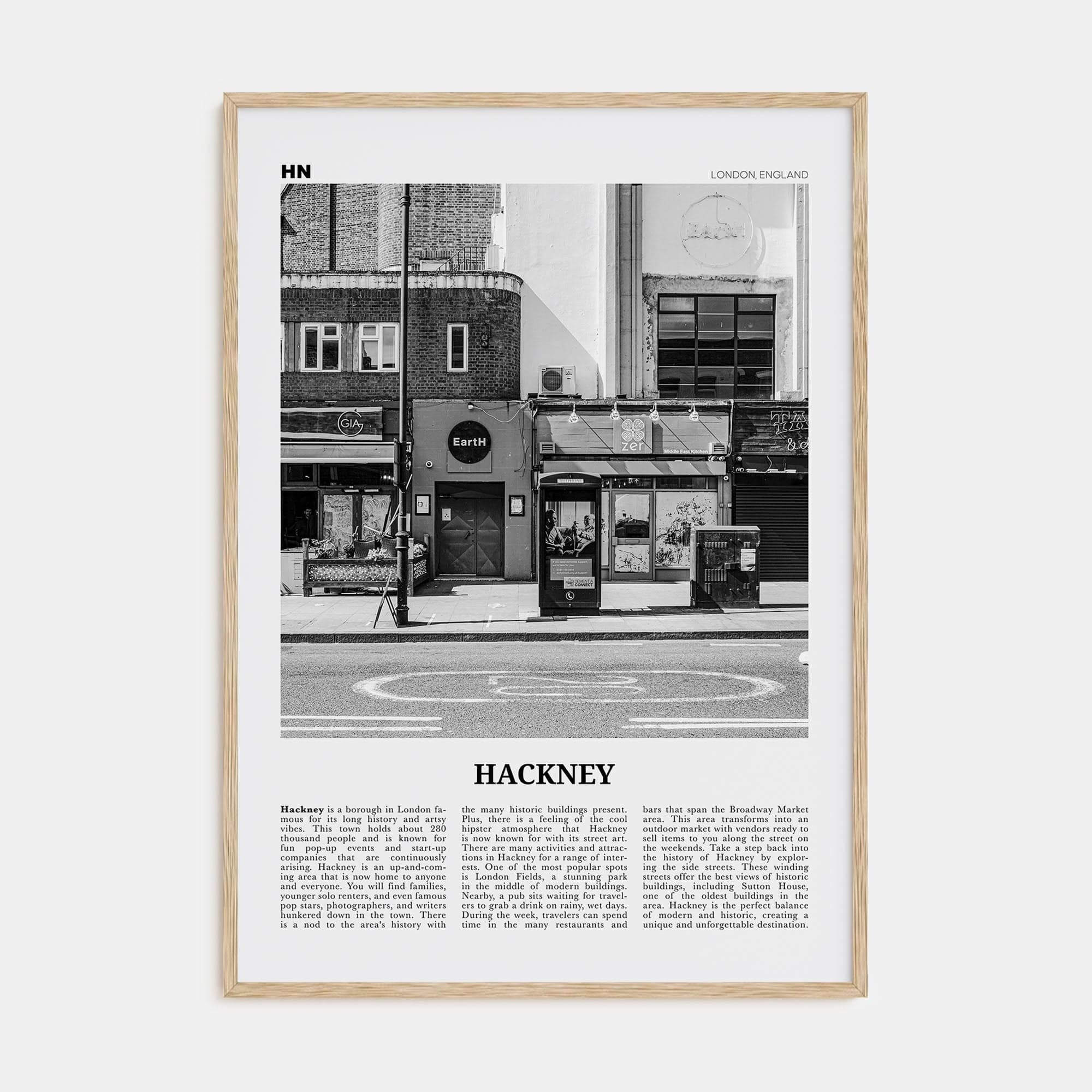 Hackney Poster Natural Wood / 8x12 in Nbourhood Travel B&W Poster