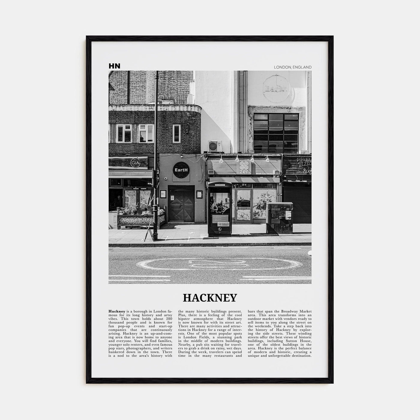 Hackney Poster Black Wood / 8x12 in Nbourhood Travel B&W Poster