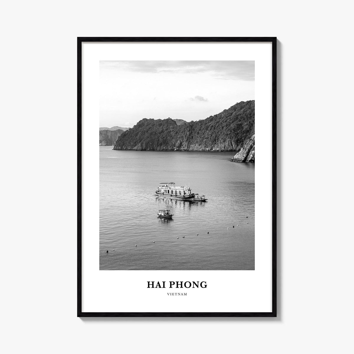 Hai Phong black & white classic poster of Vietnam – vertical wall art, unframed print shown in interior mockup
