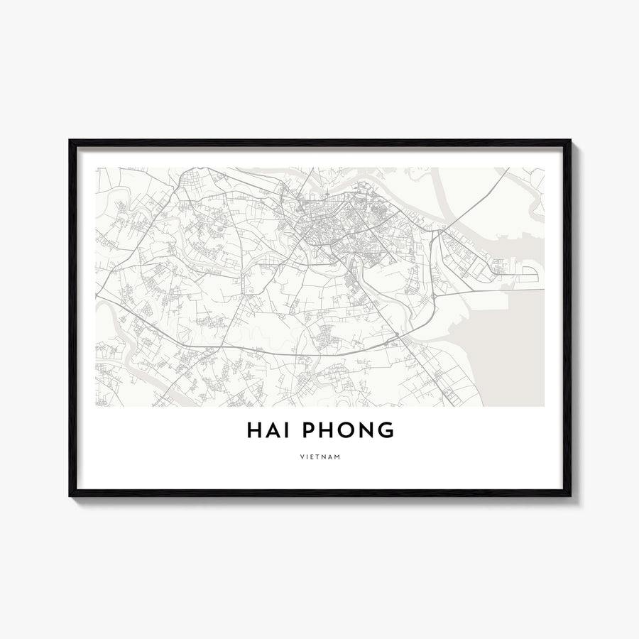 Hai Phong black & white map poster of Vietnam – horizontal wall art, unframed print shown in interior mockup