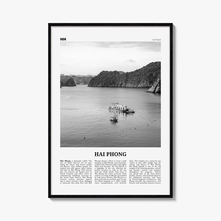 Hai Phong black & white newspaper poster of Vietnam – vertical wall art, unframed print shown in interior mockup