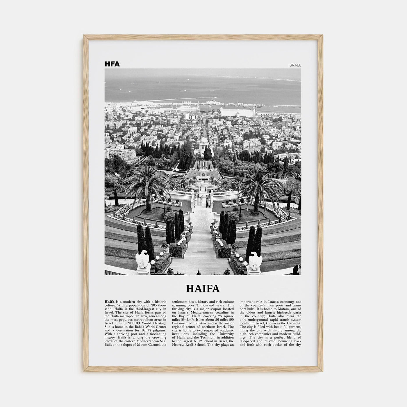 Haifa Poster Natural Wood / 8x12 in Nbourhood Travel B&W Poster