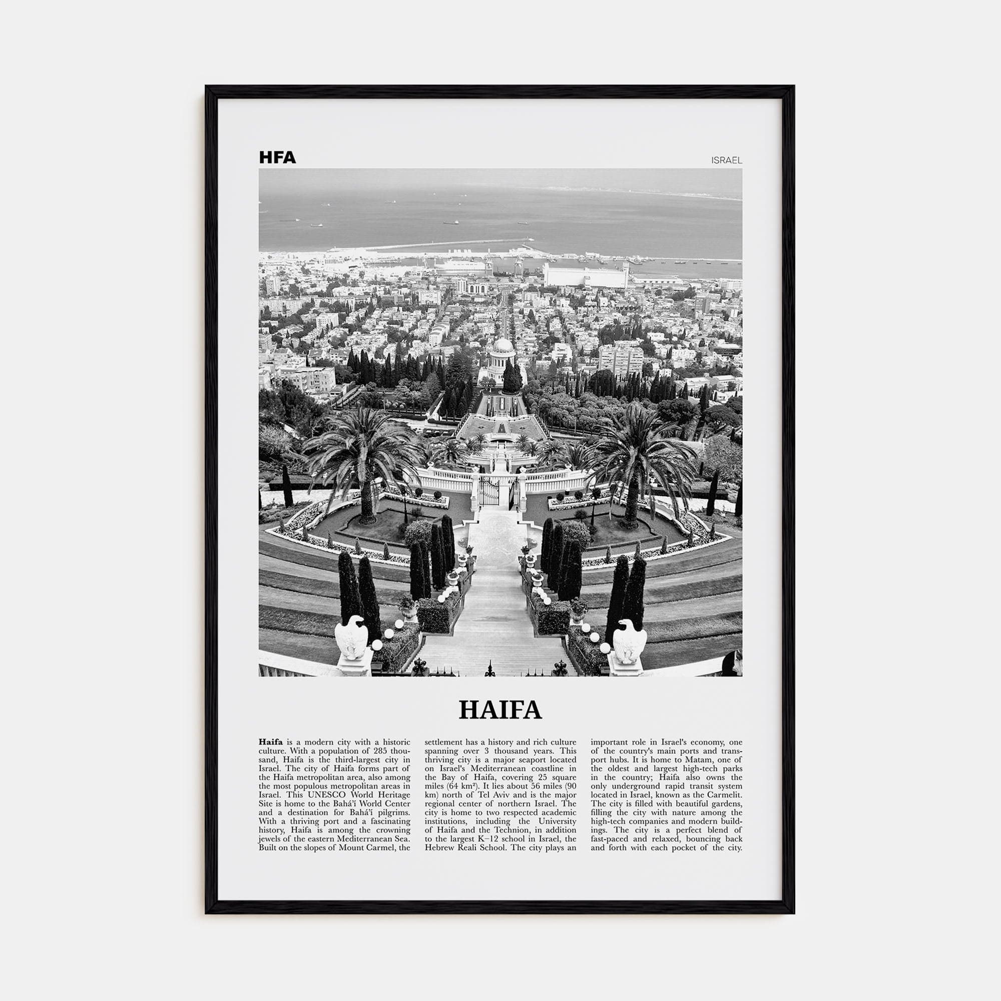 Haifa Poster Black Wood / 8x12 in Nbourhood Travel B&W Poster