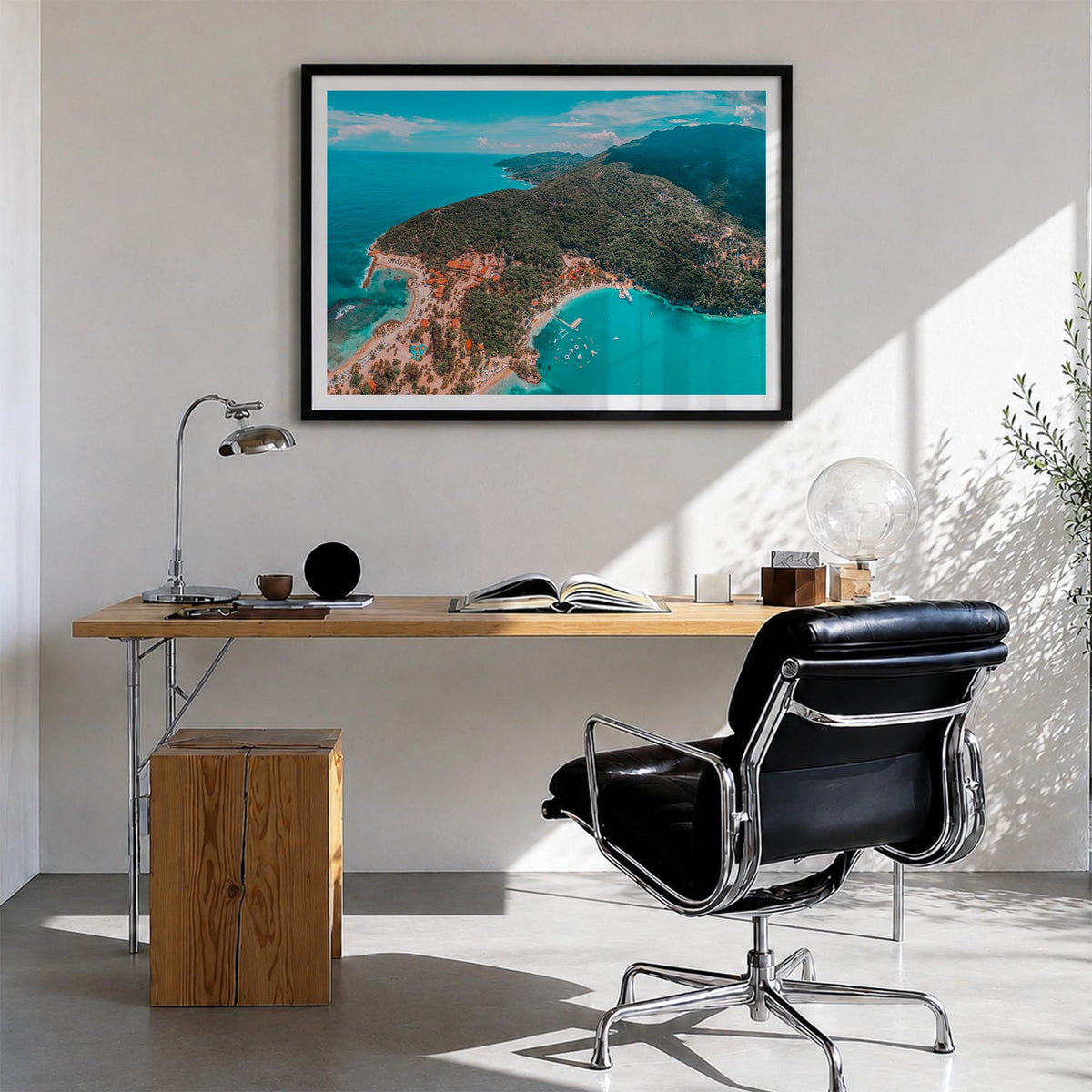 Haiti colorful photo poster of Caribbean – horizontal wall art in black wood frame with white border, hanging on wall
