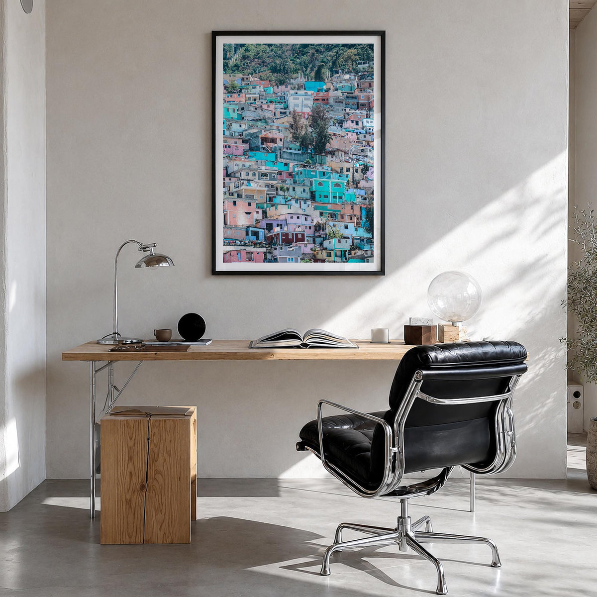 Haiti colorful photo poster of Caribbean – vertical wall art in black wood frame with white border, hanging on wall