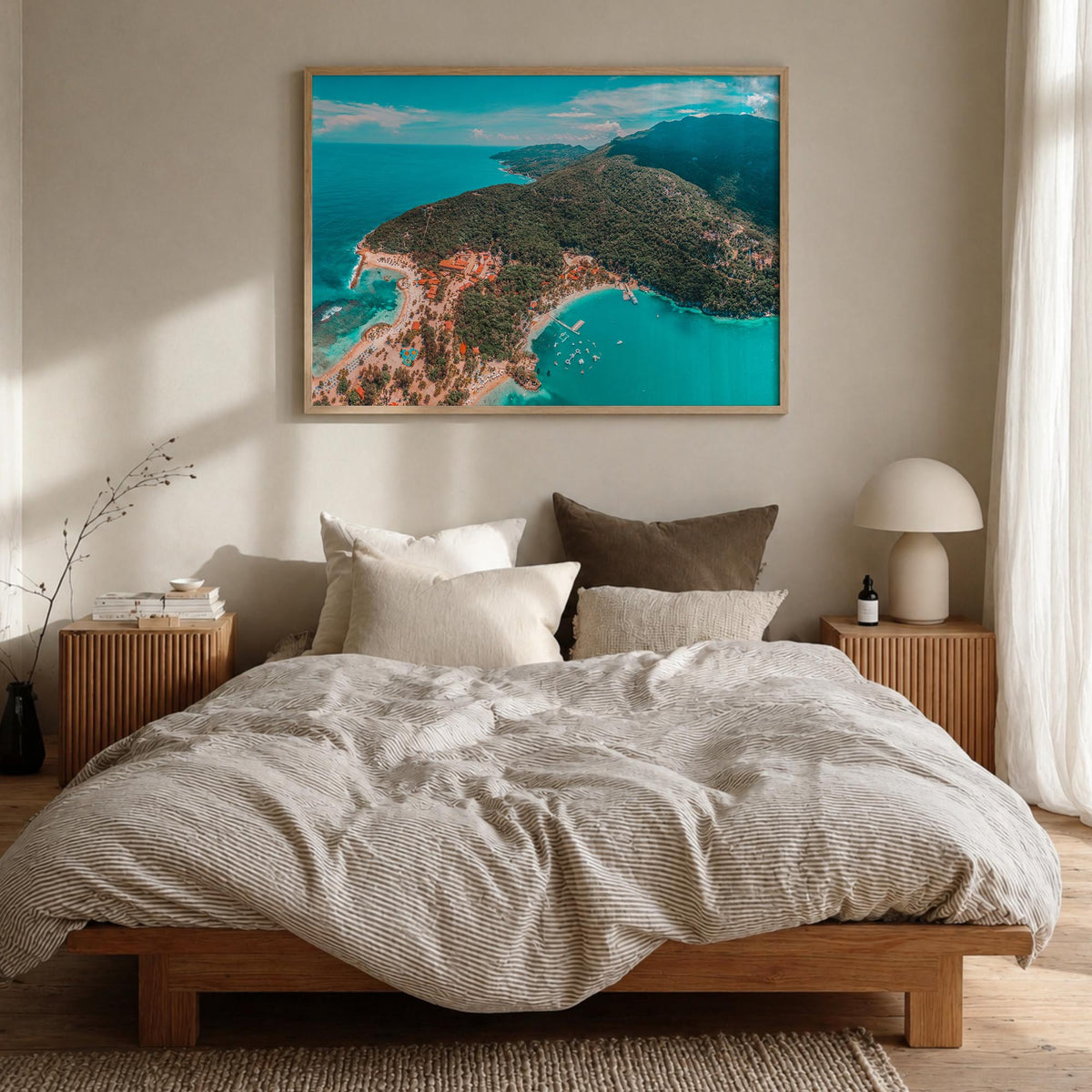 Haiti colorful photo poster of Caribbean – horizontal wall art in natural wood frame, hanging on wall