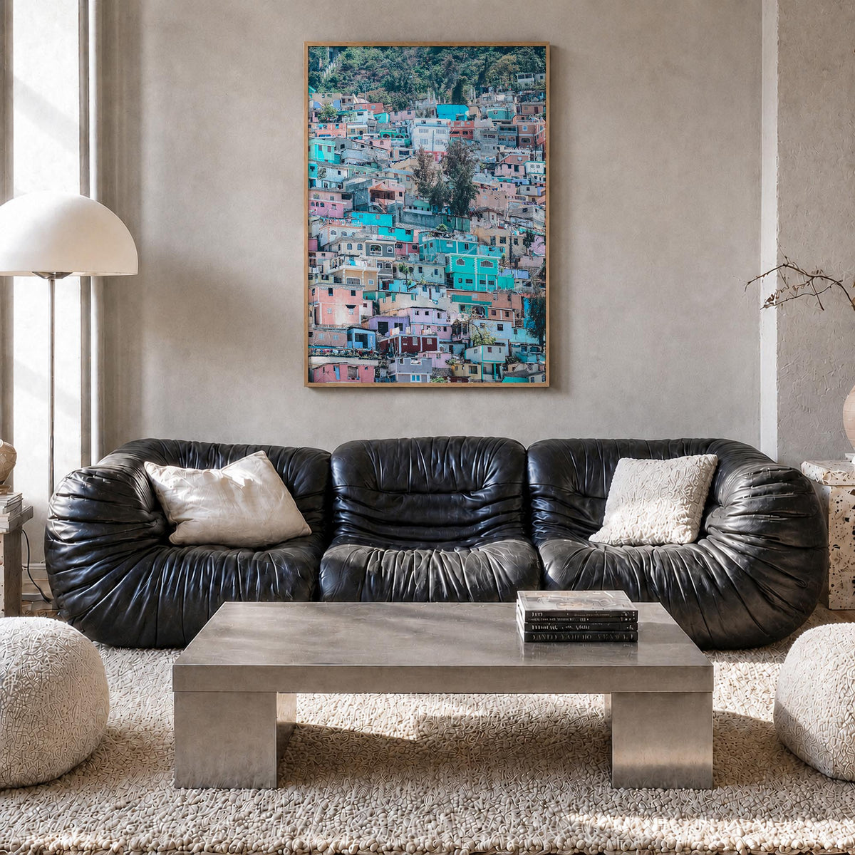 Haiti colorful photo poster of Caribbean – vertical wall art in natural wood frame, hanging on wall