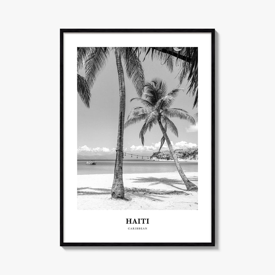Haiti no. 1 black & white classic poster of Caribbean – vertical wall art, unframed print shown in interior mockup