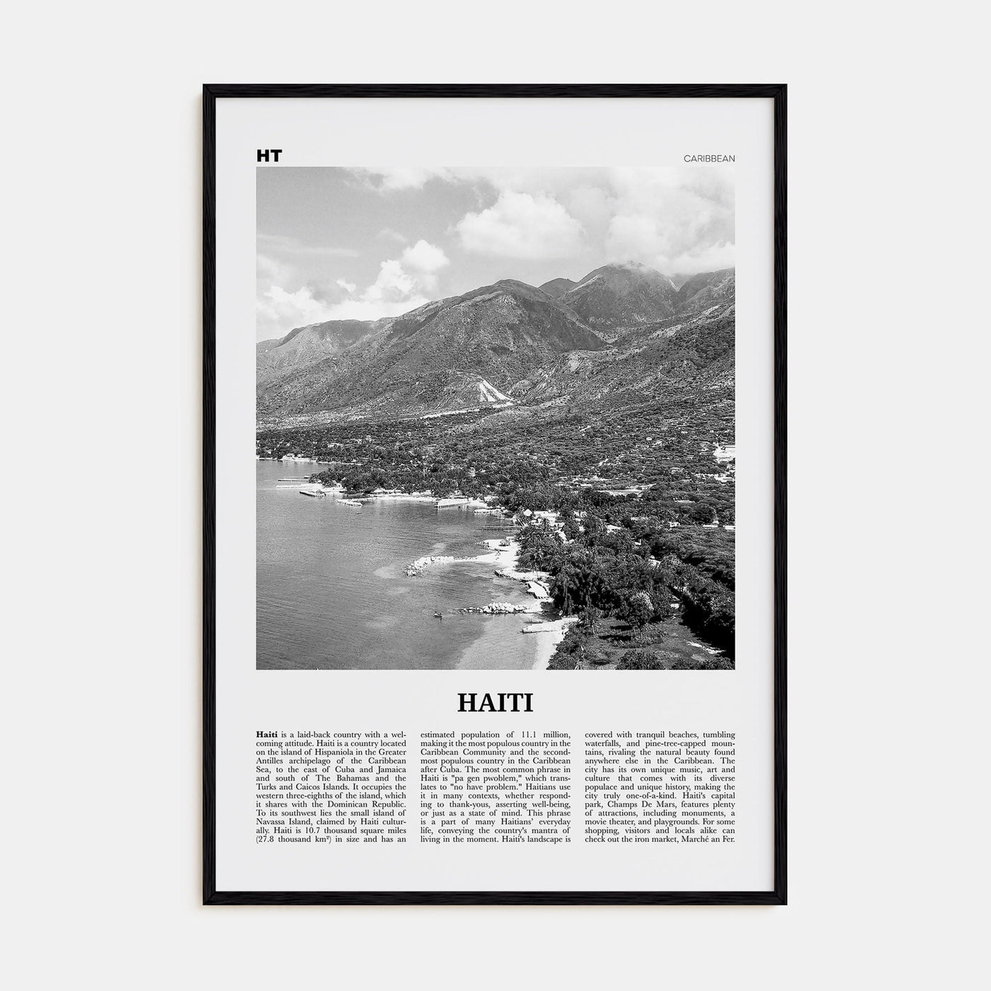 Haiti No 1 Poster Black Wood / 8x12 in Nbourhood Travel B&W Poster