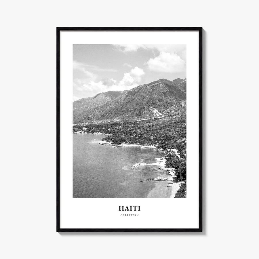 Haiti no. 2 black & white classic poster of Caribbean – vertical wall art, unframed print shown in interior mockup