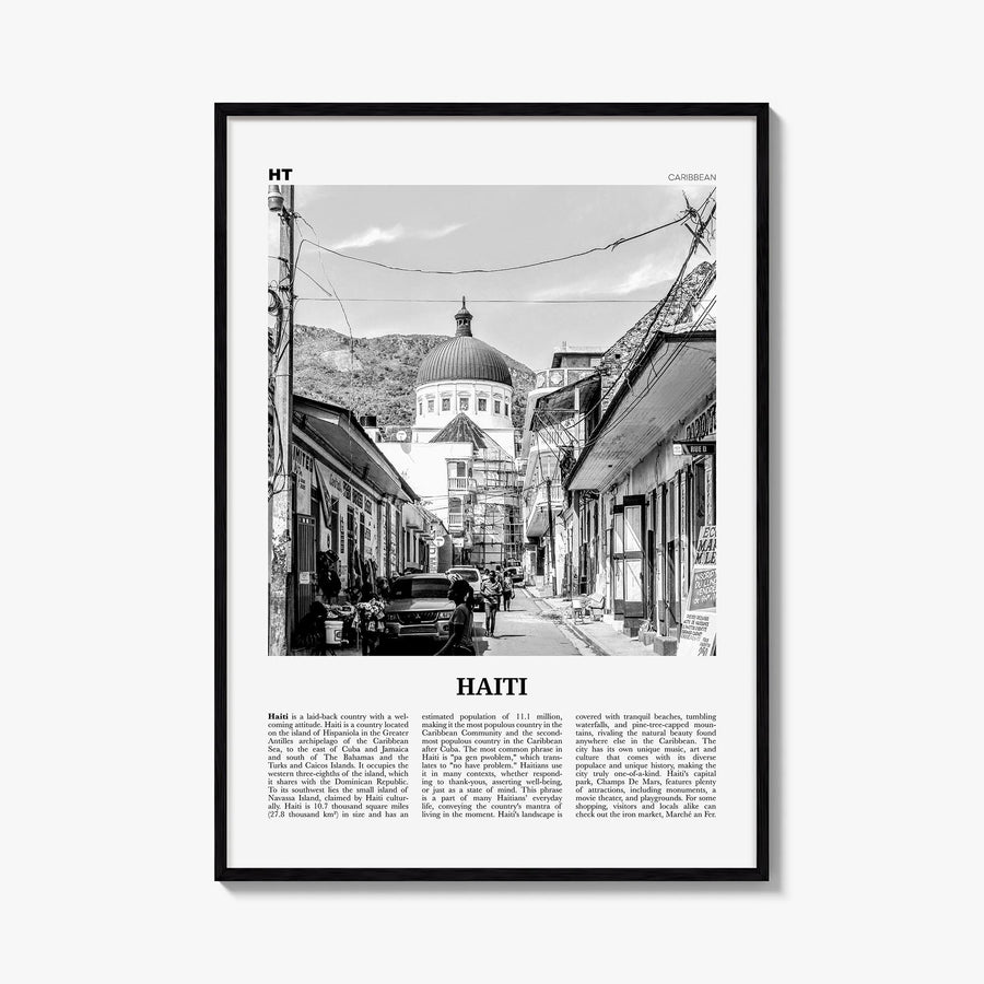 Haiti no. 2 black & white newspaper poster of Caribbean – vertical wall art, unframed print shown in interior mockup